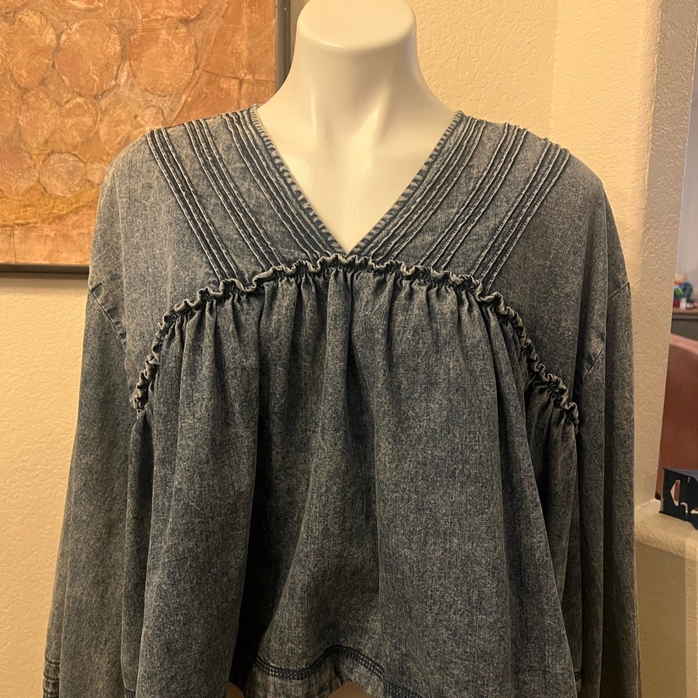 Denim V-Neck Women's Top